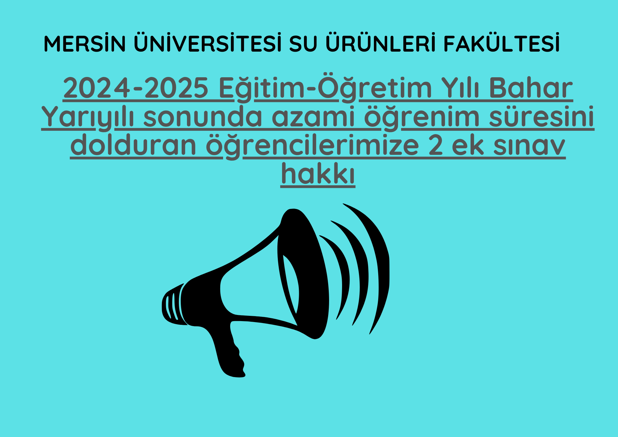 2024-2025 Eğitim-Öğretim Yılı Bahar Yarıyılı sonunda azami öğrenim süresini dolduran öğrencilerimize 2 ek sınav hakkı  detayı için tıklayınız