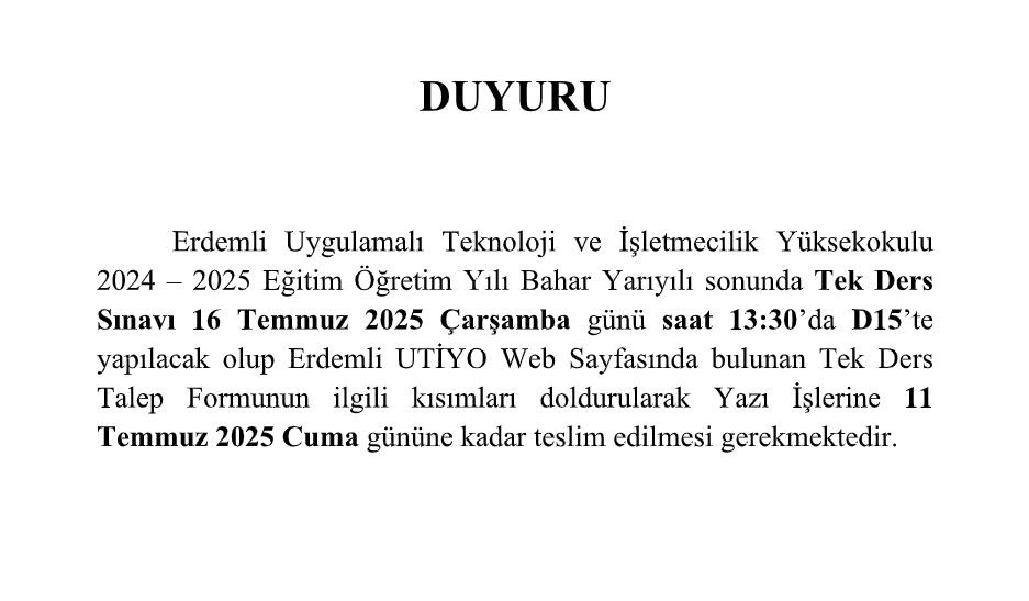 Tek Ders  Sınavı detayı için tıklayınız