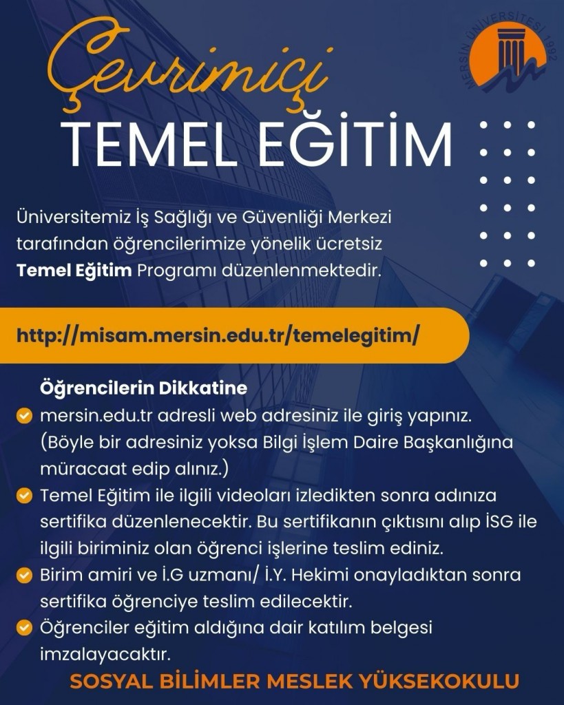 İş Sağlığı ve G&uuml;venliği Temel Eğitimi detayı için tıklayınız